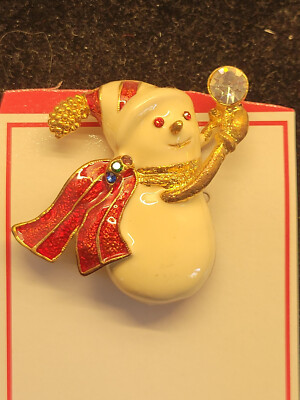 Brooch Pin Enamel Snowman Catch A Falling Star 1.5 Inches 060