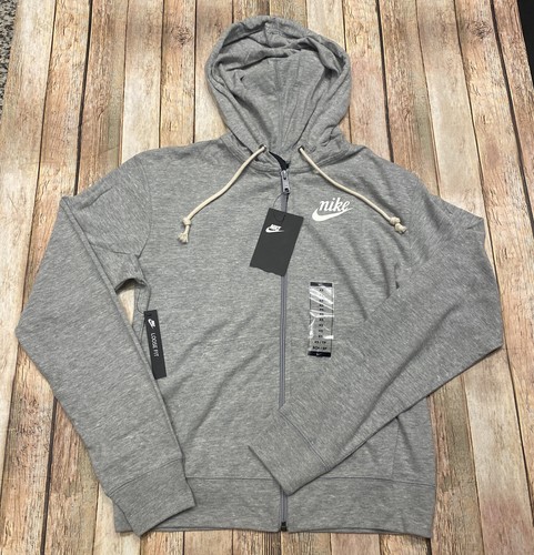 WOMENS NIKE FULL ZIP HOODIE GYM GRAY VINTAGE LOOSE FIT SIZE XS NEW SWEATSHIRT - Picture 2 of 10