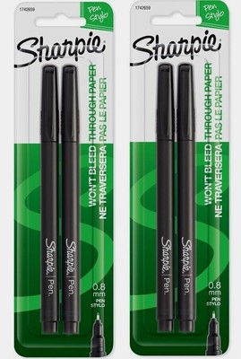 2 ~ Sharpie PEN Stylo Black 2pk Fine Point NO BLEED Water/Smear Resist Non-Toxic