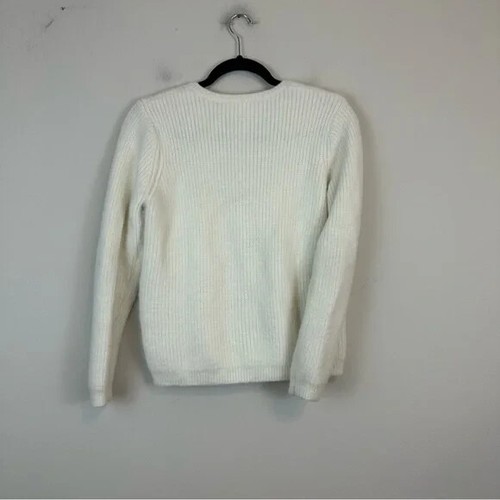 Carrement Beau White Fuzzy Gold Button Knit Cardigan Sweater Size 12 - Picture 6 of 6