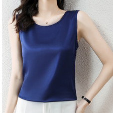Damen Satin Look Trägerloses Tanktop Cami Weste Hemd Elegante Basic Business