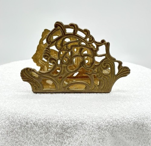 Vintage Brass Ornate Napkin Letter Holder Desk Table Decor Metal Classic - Picture 2 of 15
