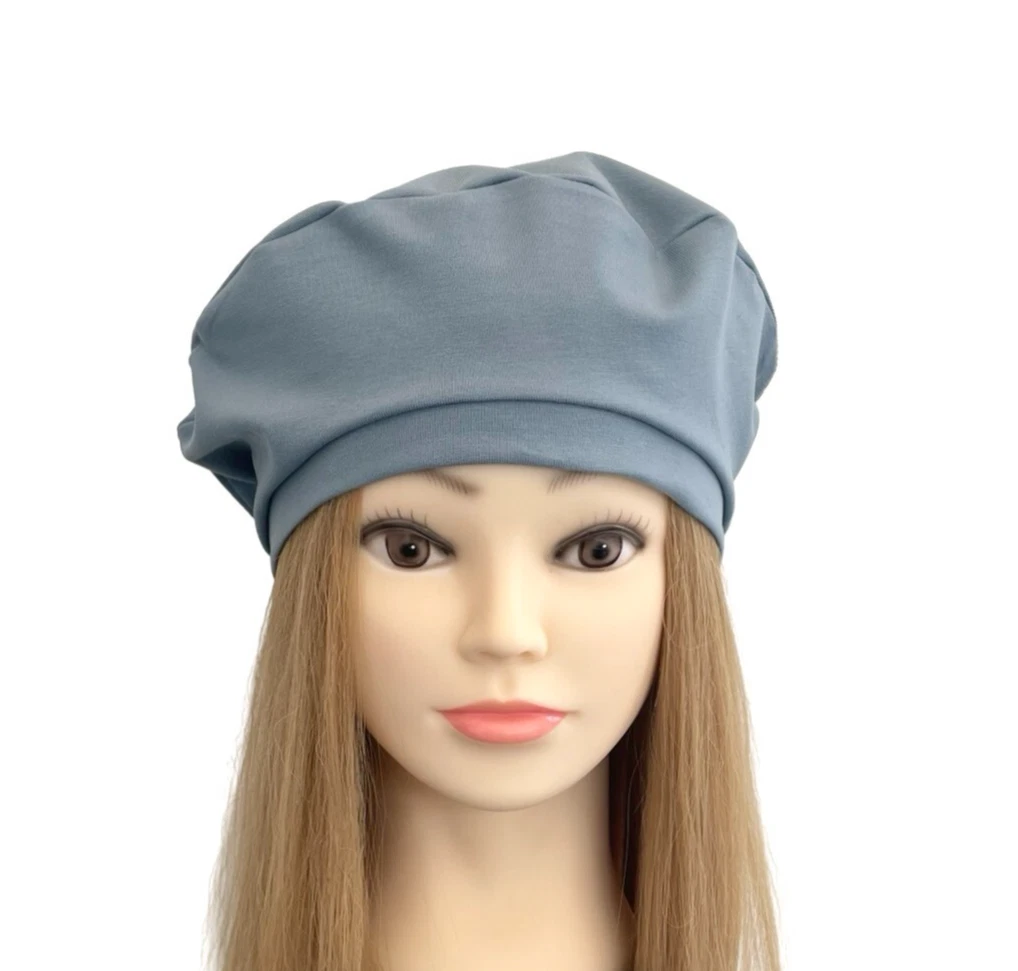 Unlined dusky blue cotton beret Slouchy lightweight jersey beret cap for ladies
Opens in a new windo