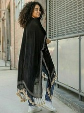 Bohemian Longline Tassel Border Kimono - Black