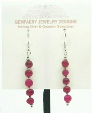 Sterling Silver Natural RUBY Gemstone Dangle Earrings #1799...Handmade USA