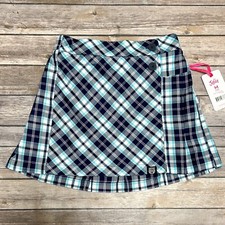 Justice Plaid French Navy Blue White Purple Pull On Pleated Skort Medium NWT