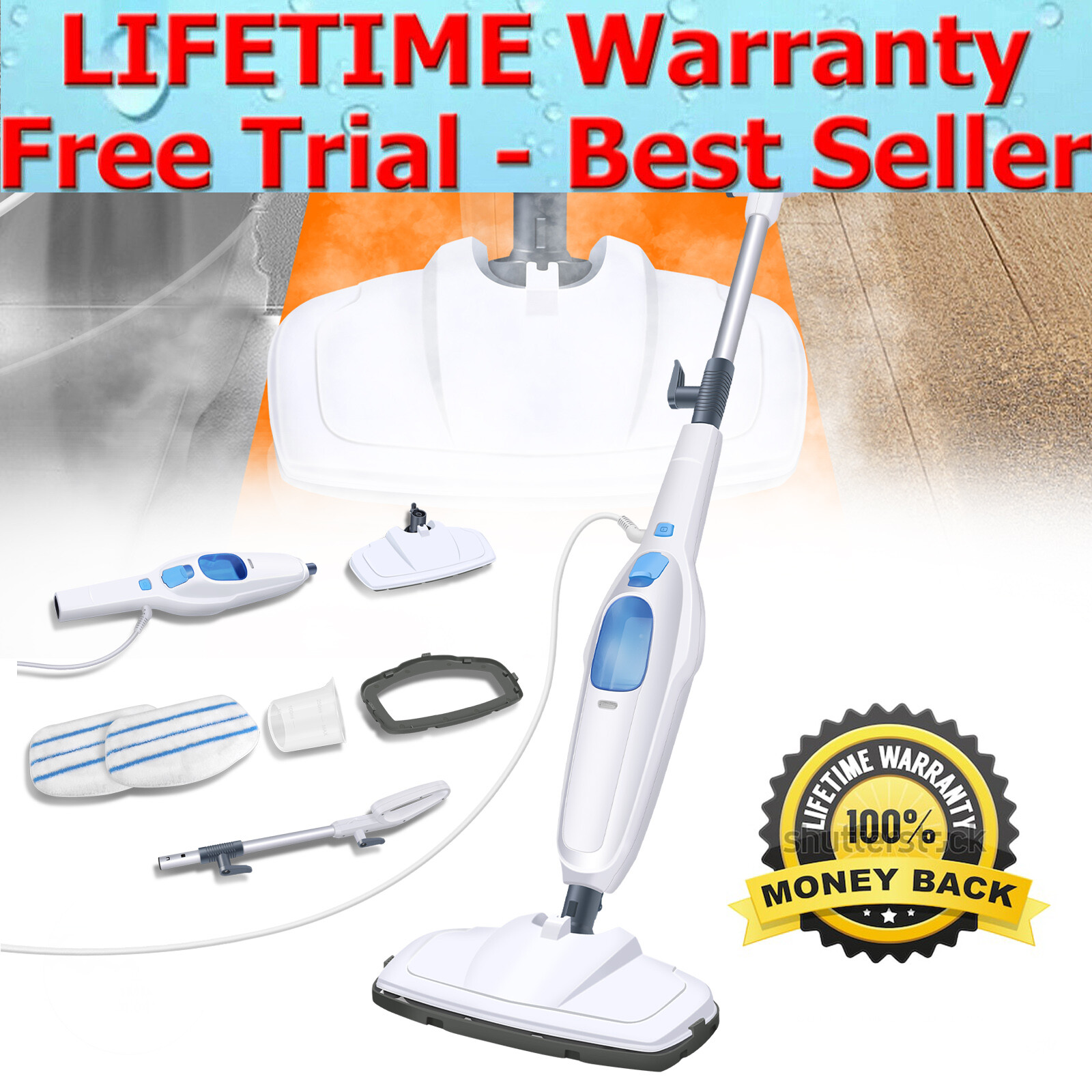 Steam Mop Cleaner 10-in-1 with Convenient Detachable Handheld Unit Floor Carpet-image