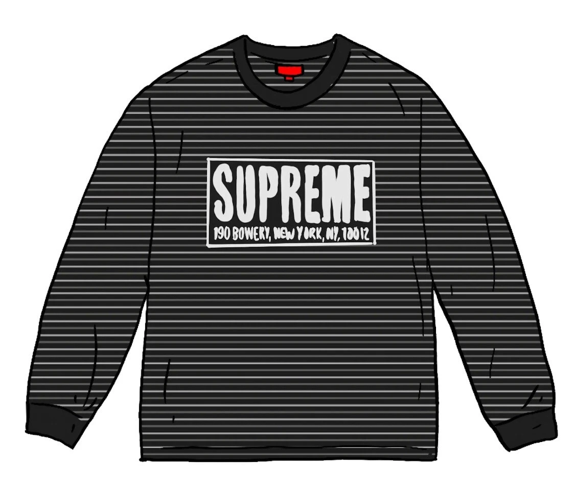 Haut à manches longues à rayures fin Supreme, taille X Large (noir) SS21, neuf avec étiquettes