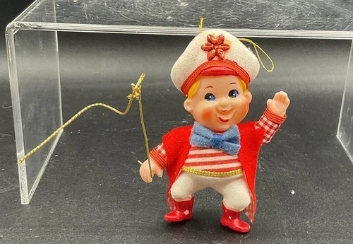VINTAGE FLOCKED LION TAMER CHRISTMAS ORNAMENT KITSCH RETRO 