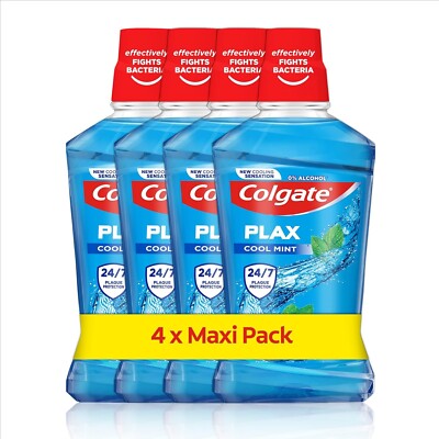 Colgate Plax Cool Mint Mundspülung, 4 x 500 ml (24/7 Plaqueschutz)