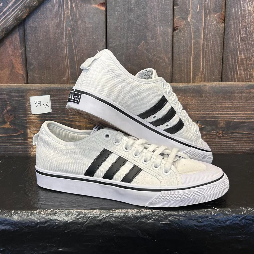 Adidas Men's Nizza Low Canvas White /Black Shoes - CQ2333 Size 8.5 #39.x - Image 2 of 4