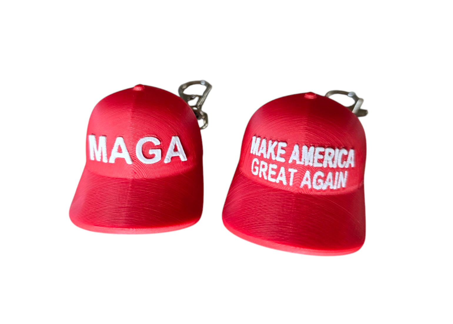 Red MAGA Hat Keychain 3D Printed Patriotic Baseball Cap Accessory