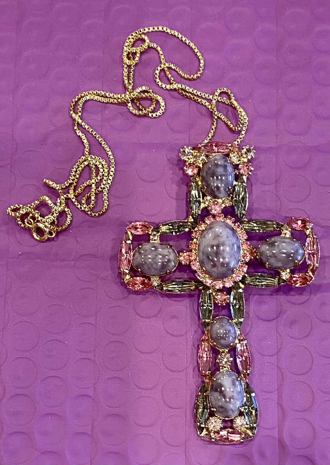 Stunning Large Vintage Cabochon and Crystal Cross… - image 3