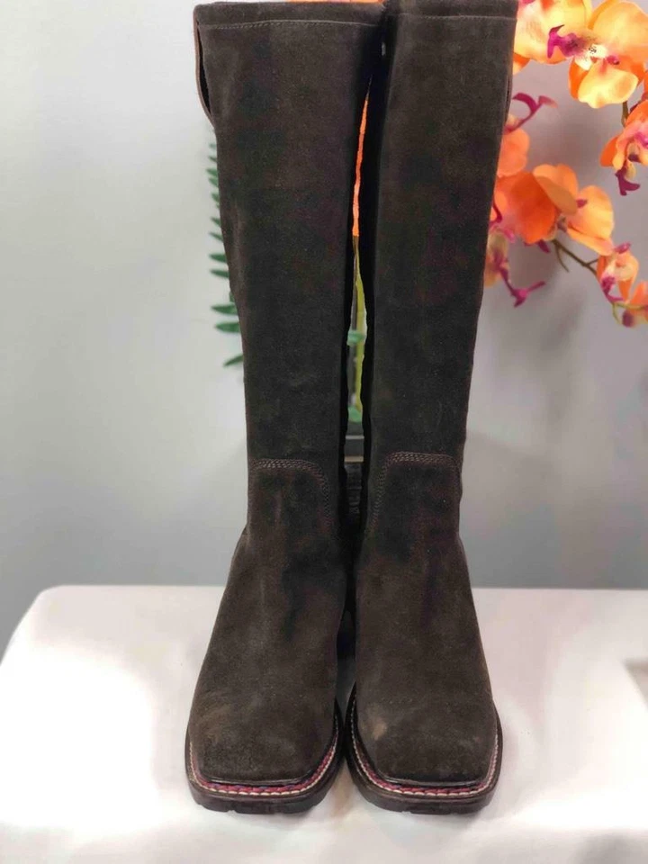 Коричневые замшевые сапоги для верховой езды до колена POLLINI WAY OUT США 7,5/ЕС 38 - Изображение 2 из 4