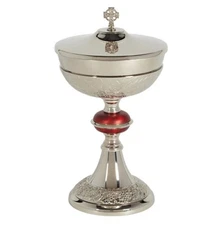 Grape Patterned Ciborium with Cover and Enamel Node, 11" Tall, holds 250 Hosts