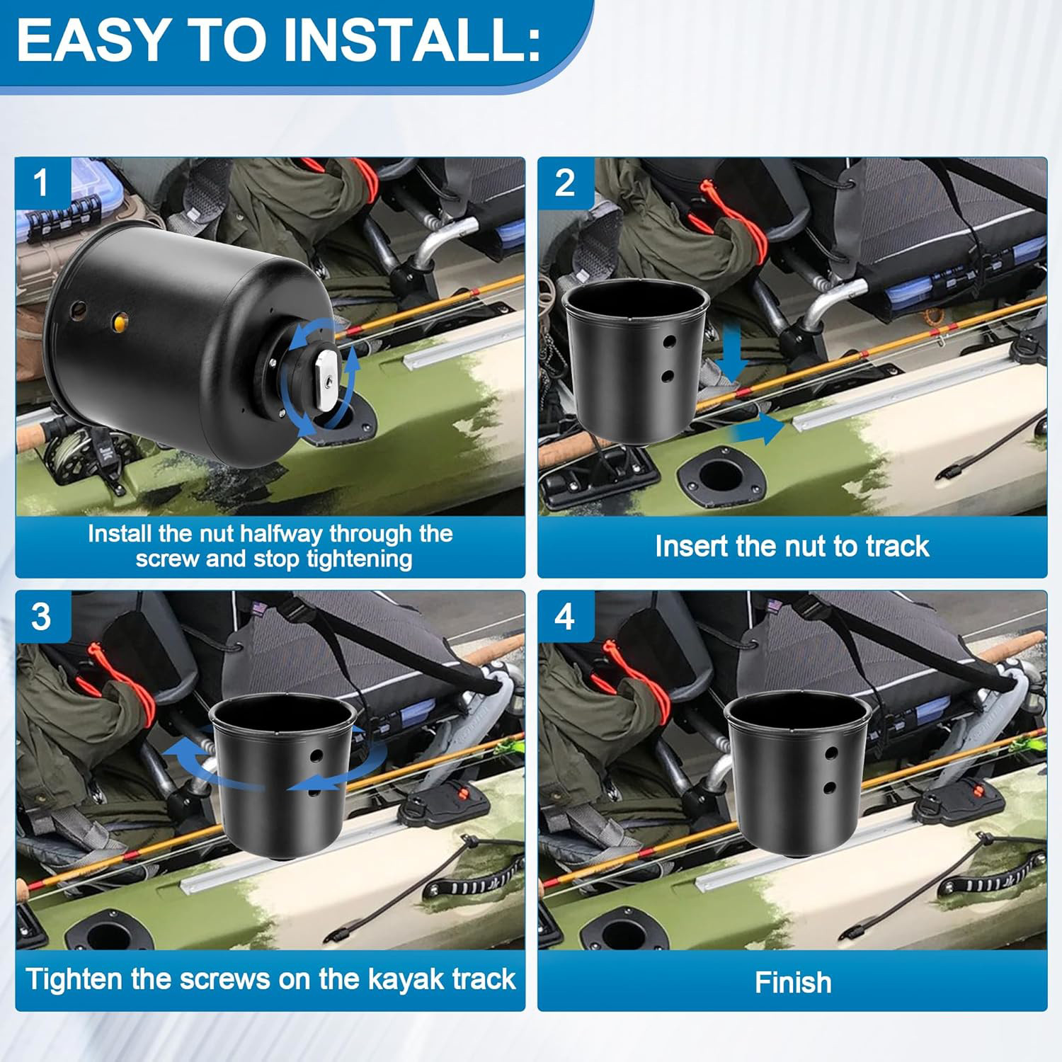 Kayak Cup Holder Track Mount, Multi-Functional Cup Holder for Kayak Also is