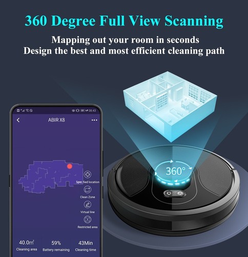 ABIR X8 Robot Vacuum Cleaner,Dual Laser Lidar & Slam Navigation,Multi Floors Map - Picture 9 of 15