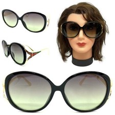 Oversize Exaggerated Vintage Retro Style SUNGLASSES Large Round Black Gold Frame
