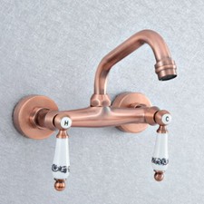 Antique Red Copper Wall Mounted Bathroom/Kitchen Sink Faucet Swivel Mixer Tap