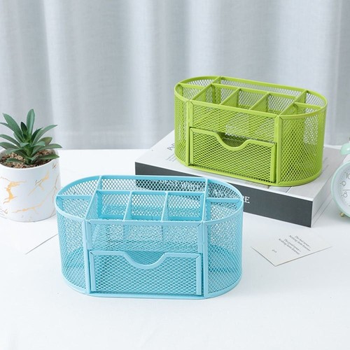 Box 9-Grid Storage Desk Organizer Pen Holder Metal Mesh Stationery Container - Picture 11 of 17