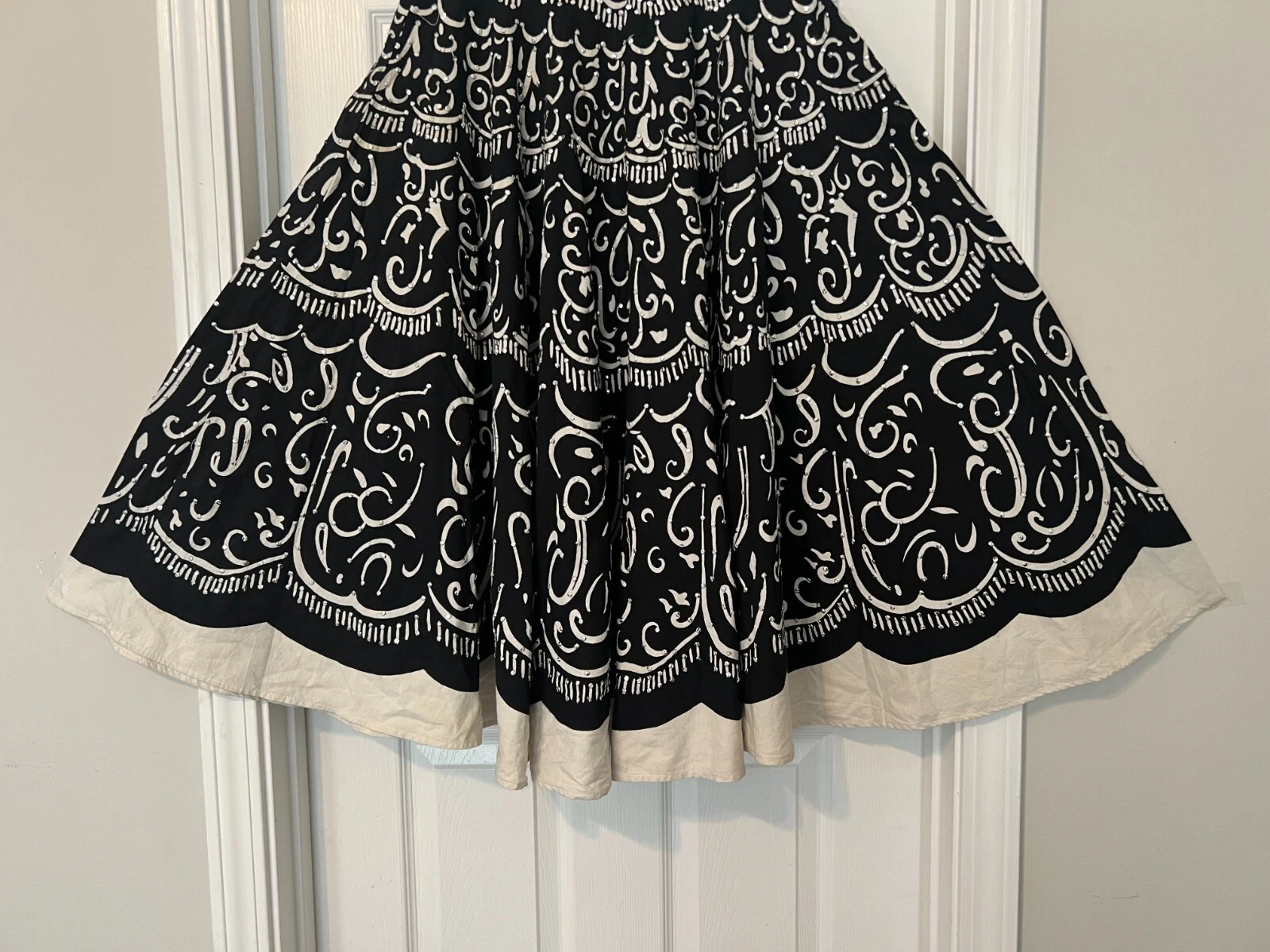 OFF WHITE Gonna abito WILLIE SMITH bianco nero cotone impreziosito stile ampio taglia 10