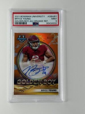 2021 Bowman U Bryce Young Golden Boy Auto Orange Refractor #02/25 PSA 9