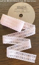 30yd Vtg Lace PINK GARDENIA 1 "Stretch Ribbon Trim Sewing Scrapbook Junk Journal