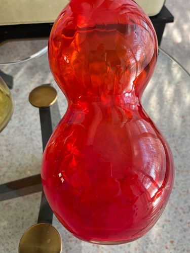 MCM Empoli glass triple gourd decanter no stopper red Italian midcentury vintage - Picture 3 of 7