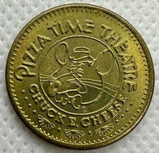 rare 1982 CHUCK E CHEESE TOKEN BRASS 22 mm Pizza Time Theatre Showbiz 25c CEC