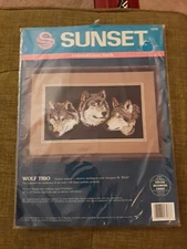 Dimensions Sunset 13576 Wolf Trio Counted Cross Stitch Kit 1993 NEW