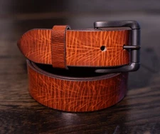 Men's Genuine Buffalo FULL GRAIN SOLID Leather Belt, 1.5" Wide, Handmade in USA