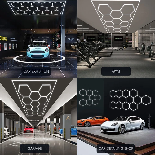 14 Hexagon LED Lighting Detailing Garage Workshop Retail Car Showroom UK - Picture 52 of 53