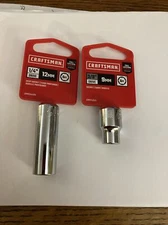 Craftsman Tools 9mm Shorty CMMT43541 / 12mm Deep CMMT44409 Chrome Sockets New 