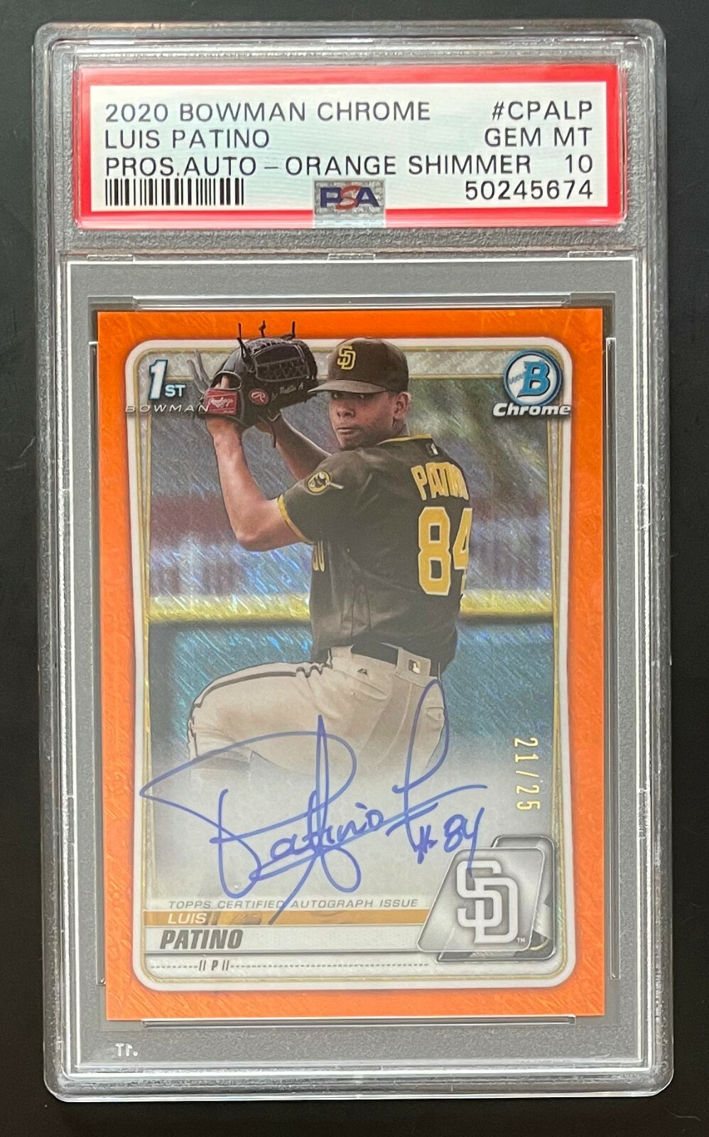 2020 Bowman LUIS PATINO Chrome Orange Shimmer Auto /25 PSA 10 GEM MINT CPA-LP