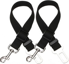 Universal Adjustable Car Seat Belt for Dogs  Cats - 2 Pack Black Safety Belts