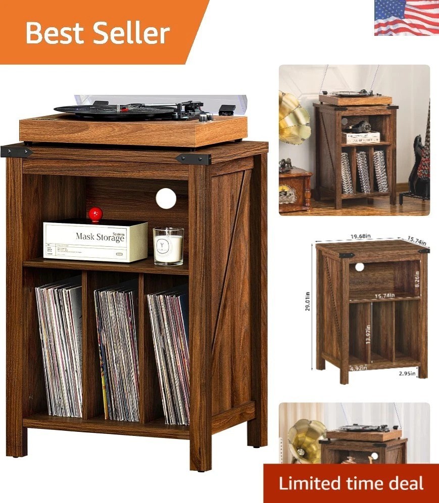 Multifunctional Vintage Record Player Cabinet with Spaces for Music Equipment
