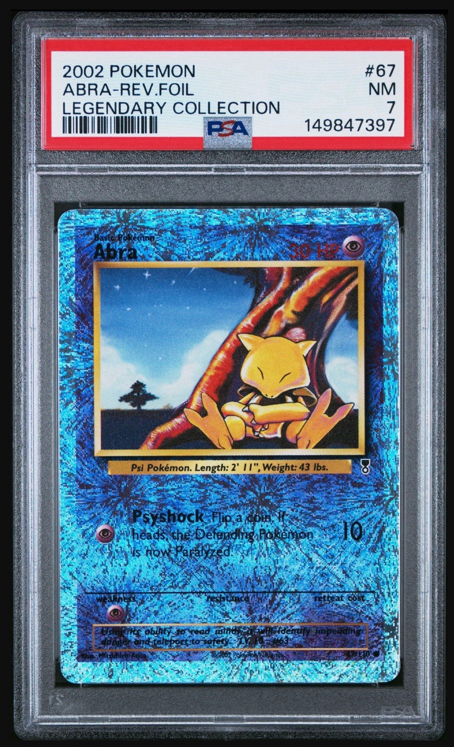 2002 POKEMON LEGENDARY COLLECTION 67 ABRA REVERSE HOLO FOIL Graded PSA 7 NM