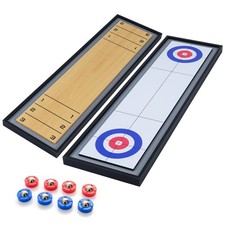 Shuffleboard and Curling 2 in 1 Board Game w/8 Rolling Pucks Wooden Shuffleboard