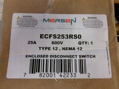 NIB Mersen 25A 600V TYPE 12, NEMA 12 Enclosed Disconnect Switch ECFS253RS0 #1