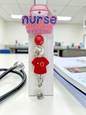 Retractable Beaded Badge Reel ID Card Holder-Nurse In Progress/Nursing Student