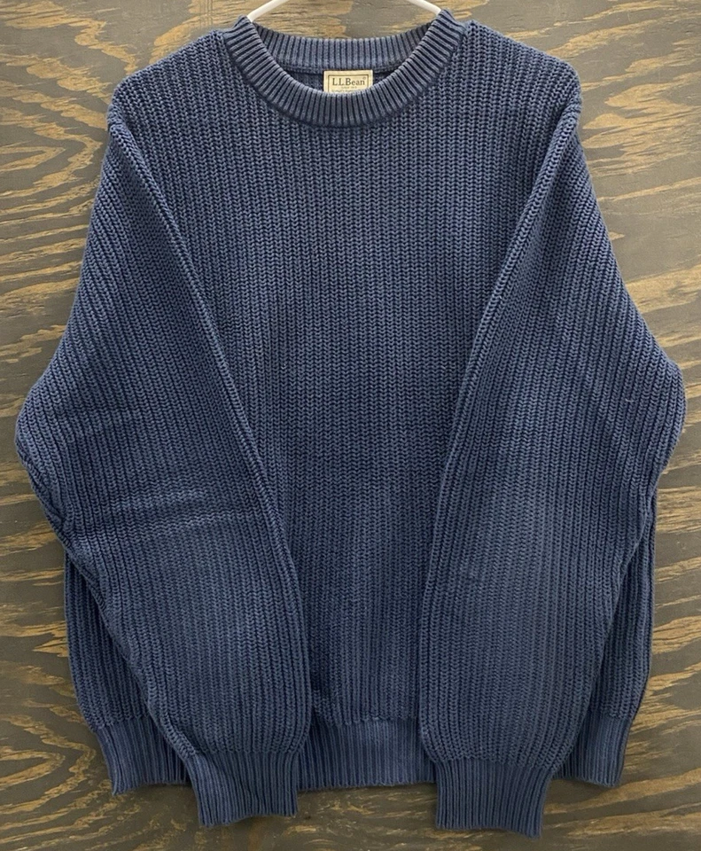 L.L.Bean Men’s Medium Cotton Fisherman Knit Sweater Navy Blue Chunky Knit - Image 3 of 4