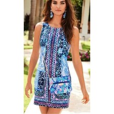 Lilly Pulitzer Mila Deep Indigo Leied Back Engineered Stretch Shift Dress 12 