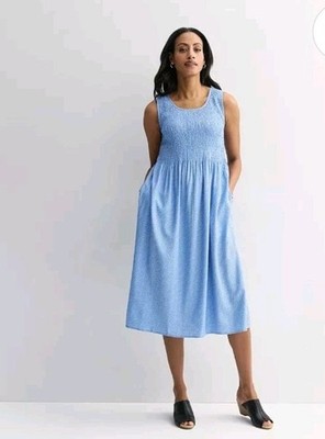 Croft & Barrow Smocked Midi Tank Dress In Blue Size Large NWT Pockets | eBay
