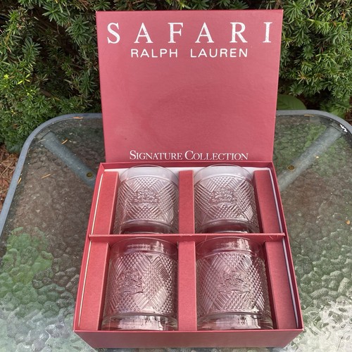 Ralph Lauren Safari Signature Collection Old Fashioned 4 Glasses w/Box Barware