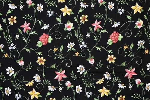 OOP HTF Toad-ally Yours CarolArt Galaxy EE Schenck Black Floral Fabric 2 Yds 22" - product listing photo