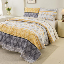 Floral Patchwork Quilt Set King Size 3 Pieces,Boho Soft Microfiber Quilt Lightwe
