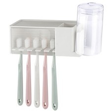 5 Slots Wall Mount Toothbrush Holder with Cover, Self Adhesive Toothbrush Storag