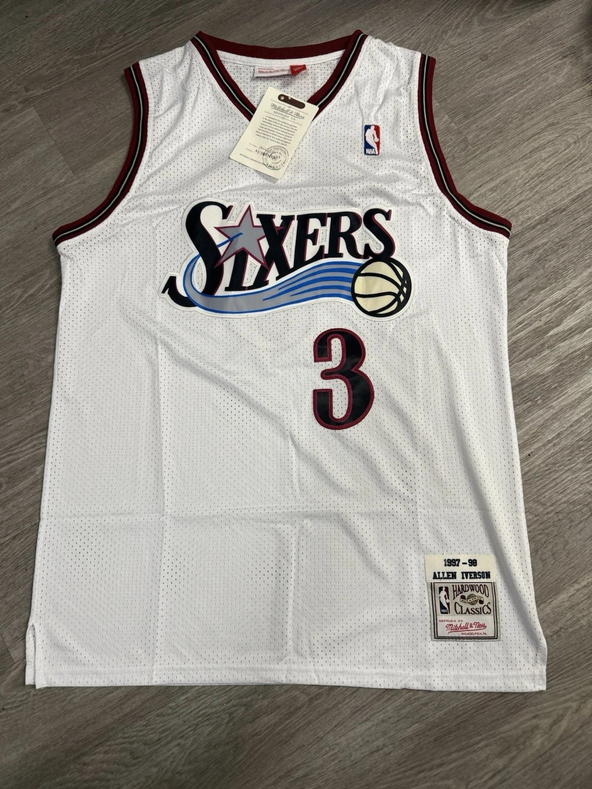 NEW! ALLEN IVERSON PHILADELPHIA 76ERS MITCHELL & NESS HWC 1997-98 jersey XL (46)