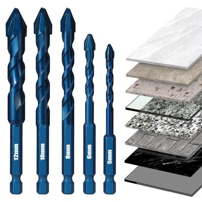 5Pcs 5/6/8/10/12mm High Strength Oblique Head Eccentric Drill Bit Set for Tile