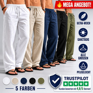 Herren Leinenhose Stoffhose Freizeit Sommer Kordelzug Lose Fitness Jogginghosen